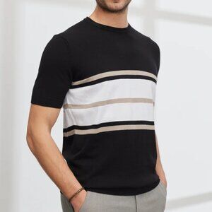 Altinyildiz Classics Black with White/Tan Striped Knit T-Shirt